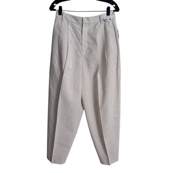 SOLD! Uniqlo Linen Blend Barrel Leg Pants M Off White - Picture 2 of 10